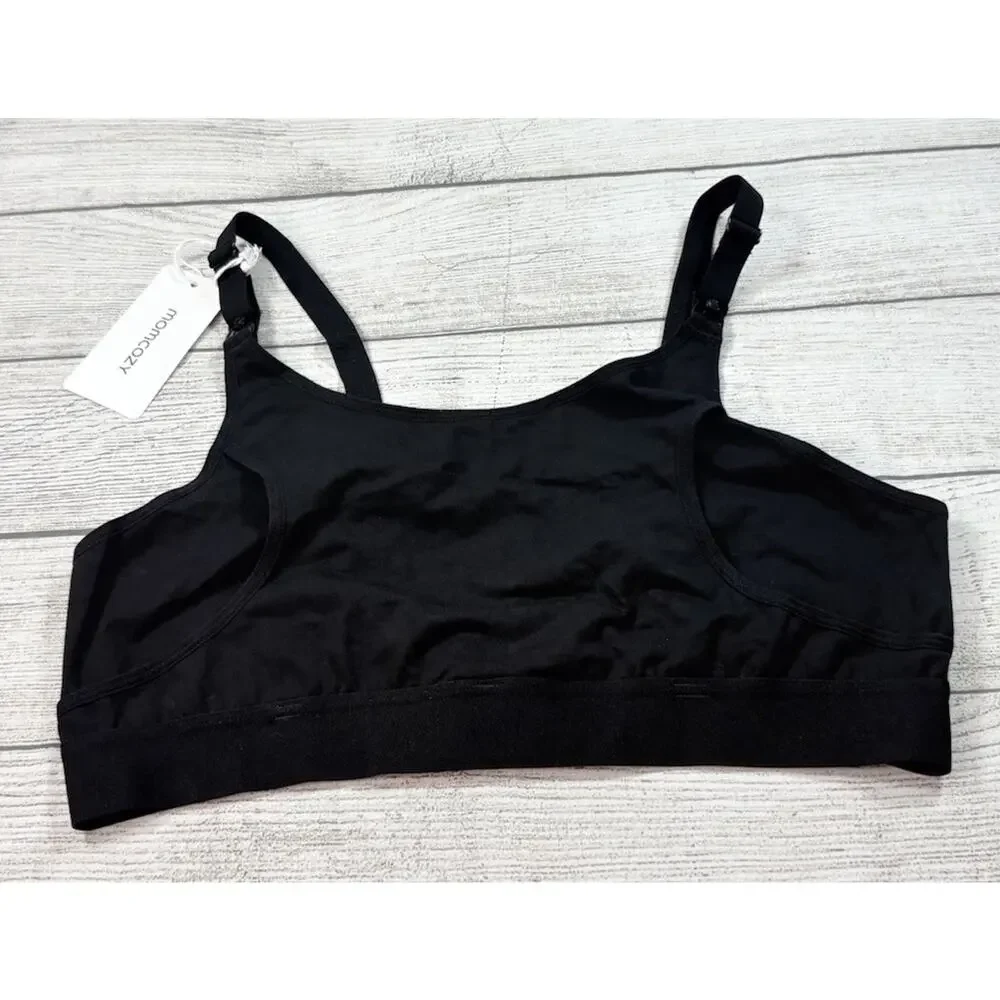 MOMCOZY Hands Free Nursing Pumping Black Bra Adjustable Back Size Large